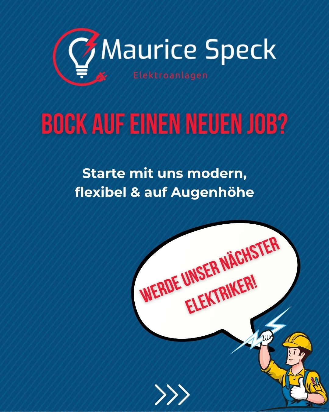 Bild mit Schrift und Elektriker der Daumen nach oben zeigt.